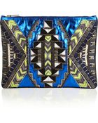 Matthew Williamson Embellished Metallic Leather Clutch - Lyst