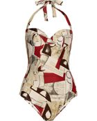 Oscar de la Renta Printed Halterneck Swimsuit - Lyst
