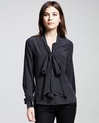 Saint Laurent Dotted Neck Tie Blouse - Lyst