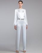 St. John Diana Liquid Satin Pants Ice - Lyst