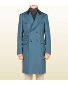 Gucci Blue Grey Wool Equestrian Coat - Lyst