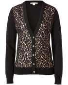 Michael Kors Cashmere/Lace Cardigan In Black/Nude - Lyst