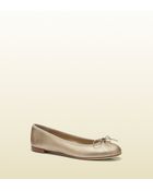 Gucci Soho Golden Beige Metallic Leather Ballet Flat - Lyst
