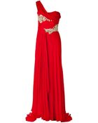 Marchesa Silk Embellished One Shoulder Gown In Red - Lyst