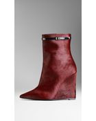 Burberry Patent Strap Calfskin Wedge Boots - Lyst