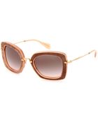 Miu Miu Suede-Trimmed Square-Frame Sunglasses - Lyst