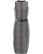 Michael Kors Sleeveless Seamed Tweed Dress with Belt - Lyst