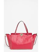 Valentino Medium Rockstud Double Handle Leather Tote - Lyst
