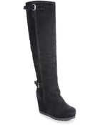 Prada Suede Kneehigh Wedge Boots - Lyst
