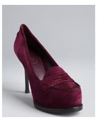 Saint Laurent Grape Suede Penny Loafer Platform Pumps - Lyst