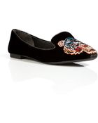 Kenzo Velvet Embroidered Slippers in Black - Lyst
