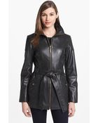 Ellen Tracy Belted Leather Jacket - Lyst