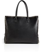 Valentino Leather Rockstud Tote in Black - Lyst