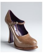 Prada Brown Sugar Marbled Leather Platform Flared Heel Mary Janes - Lyst