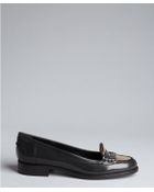 Saint Laurent Charcoal Glazed Leather And Gold Metal Heel Loafers - Lyst
