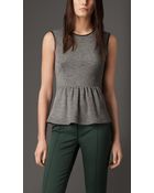 Burberry Leather Trim Peplum Top - Lyst