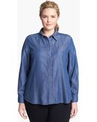 Foxcroft Dot Print Shaped Chambray Shirt - Lyst