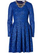 Matthew Williamson Brocade Embellished Collar Dress In Cobalt - Lyst