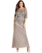 Adrianna Papell Elbow Sleeve Beaded Gown - Lyst