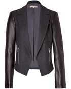 Michael Kors Wool-Blend Jacket In Charcoal With Leather Sleeves - Lyst