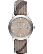 Burberry Womens Swiss Smoke Check Fabric Strap 38mm - Lyst