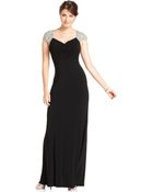 Js Boutique Capsleeve Beaded Pleated Evening Gown - Lyst