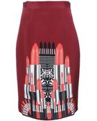 Holly Fulton Punky Crepe De Chine Printed Skirt Redblack - Lyst