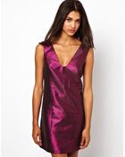 Asos Metallic Deep V Shift Dress - Lyst