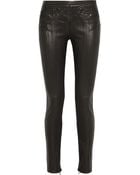 Roberto Cavalli Embroidered Leather Skinny Pants - Lyst