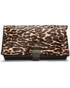 Lanvin Black Leopard Print Calf Hair Foldover Swag Clutch - Lyst