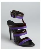 Bottega Veneta Black Patent And Purple Leather Stripe Buckle Sandals - Lyst