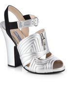 Prada Metallic Leather Satin Sandals - Lyst
