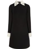 Valentino Leather-trimmed Wool blend Dress - Lyst