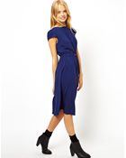 Asos Asos Midi Skater Dress with Pintucks and Belt - Lyst