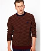 Fred Perry Two Tone Stripe Crew Neck Sweater - Lyst