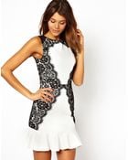 TFNC Tfnc Dress with Lace Side and Fluted Hem - Lyst
