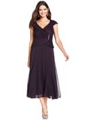 Alex Evenings Cap-Sleeve Portrait-Collar Pleated Dress - Lyst