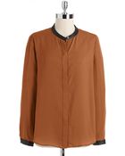 DKNY Faux-Leather Trimmed Blouse - Lyst