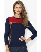 Lauren by Ralph Lauren Button Shoulder Crewneck Top - Lyst