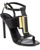 Saint Laurent Janis Leather Medallion Sandals - Lyst