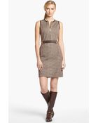 MICHAEL Michael Kors Leather Buckle Trim Tweed Dress - Lyst
