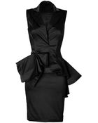 Marchesa Satin Dress With Peplum In Black - Lyst