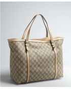 Gucci Beige Gg Canvas and Leather Tote Bag - Lyst