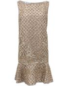 Oscar de la Renta Sleeveless Flounce Hem Beaded Dress - Lyst