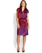 Josie Natori Silk Printed Belted Dress - Lyst