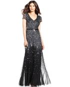 Adrianna Papell Petite Cap-Sleeve Beaded Sequined Gown - Lyst