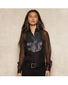 Ralph Lauren Blue Label Leathertrimmed Tuxedo Blouse - Lyst