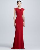 Badgley Mischka Beaded Cap Sleeve Gown - Lyst