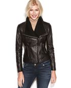 Michael Kors Leather Knit Trim Motorcycle Jacket - Lyst
