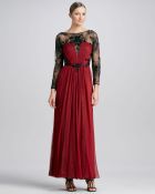 Tadashi Shoji Long-Sleeve Lace & Chiffon Gown - Lyst